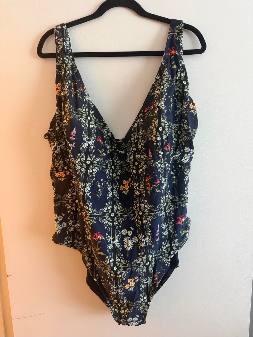Agua Bendita Navy Floral Deep V One-Piece Swimsuit